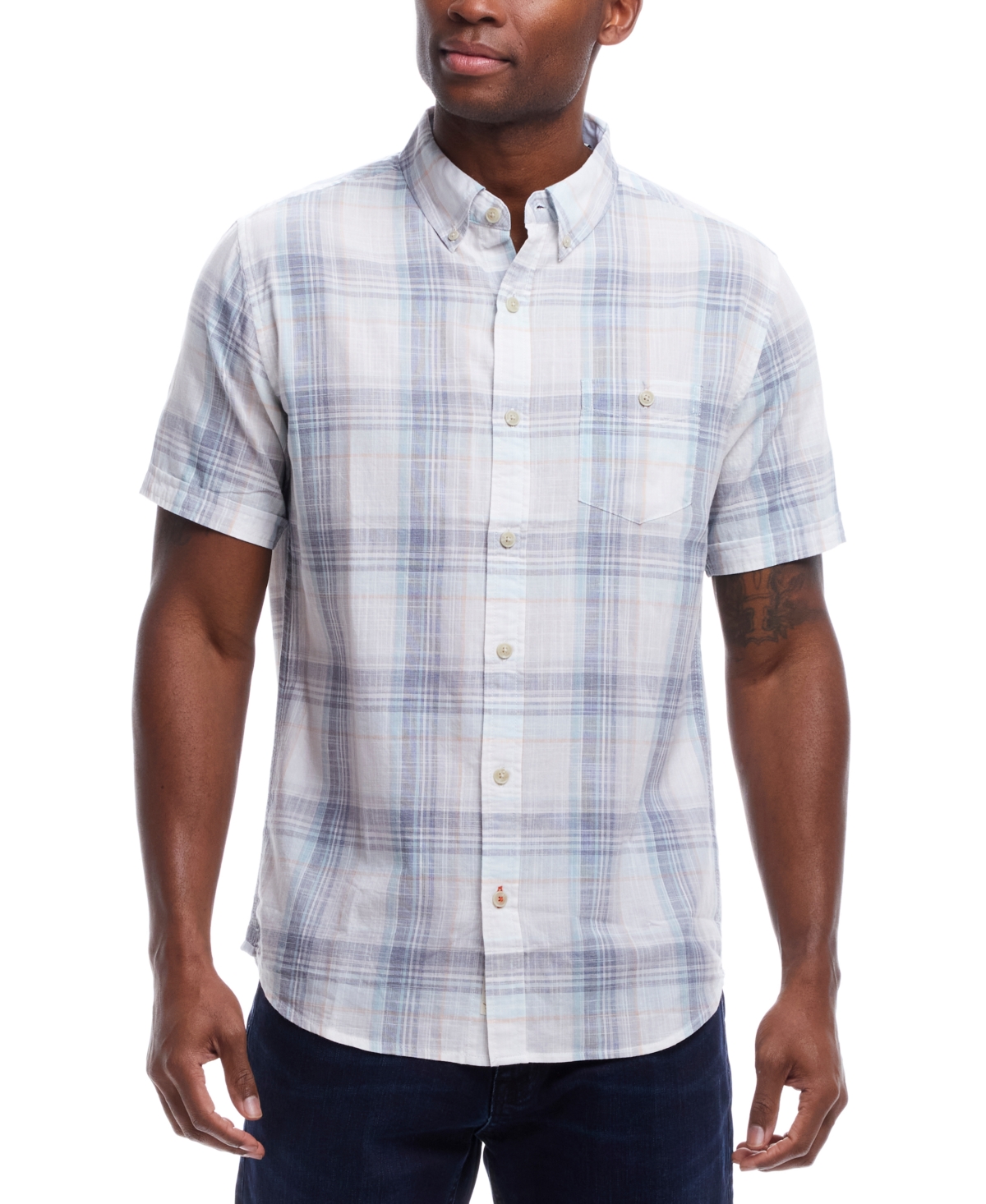Men's Short Sleeve Plaid Shirt - Soothing Sea