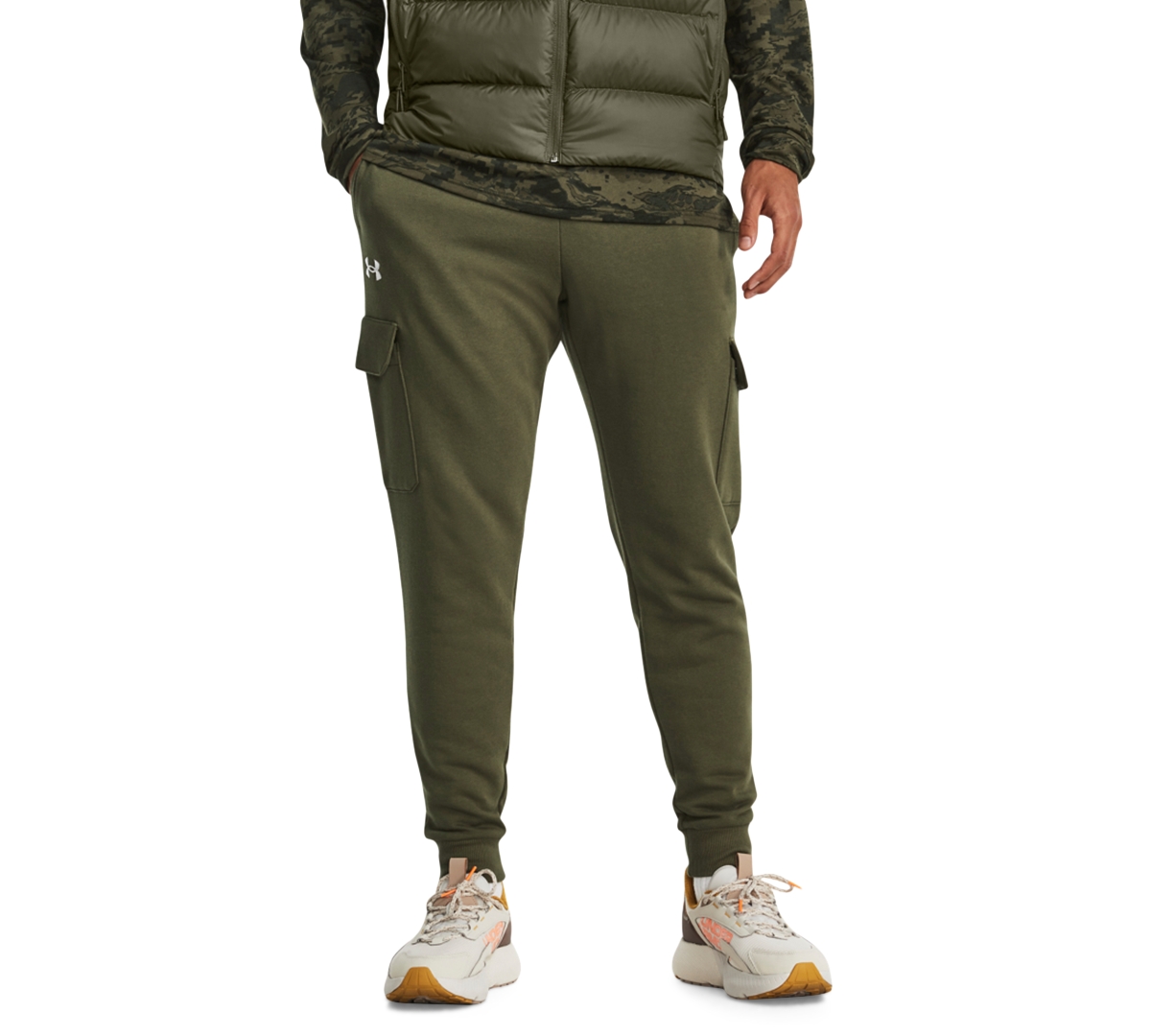 Under Armour Men's Rival Fleece Cargo Jogger Pants In Od Green,wht
