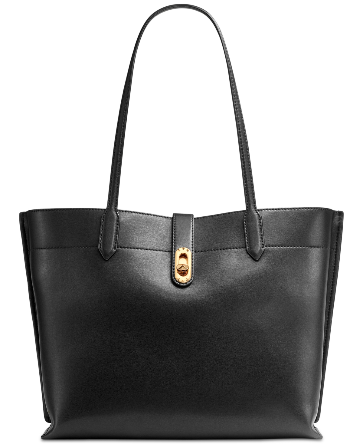 Donna Karan Bridgehampton Leather Turnlock Triple Compartment Tote In Blk,gold