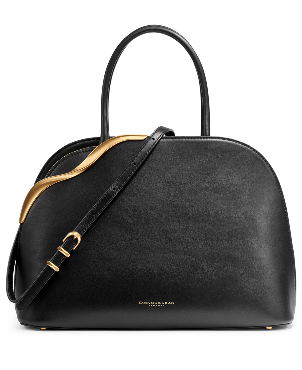 Malverne Double Top Handle Leather Satchel - Blk/gold