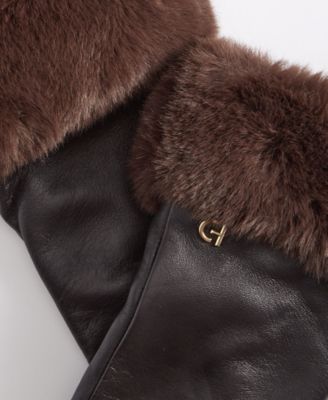 Women's Faux-Fur-Cuff Leather Gloves