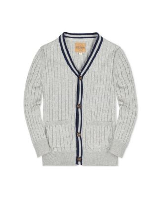 Baby Boys Long Sleeve Cable Knit Cardigan Sweater with Stripe Trim