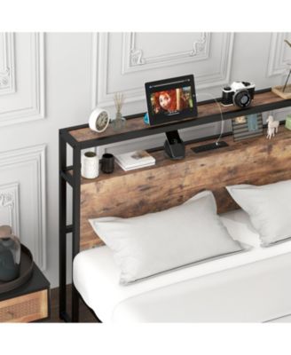 Queen Bed Frame with 2-Tier Storage Headboard and Charging Station - Full/Queen