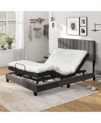 Queen Size Upholstered Bed Frame with Vertical Channel Tufted Headboard-Gray