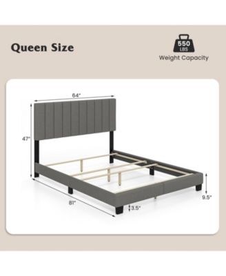 Queen Size Upholstered Bed Frame with Vertical Channel Tufted Headboard-Gray