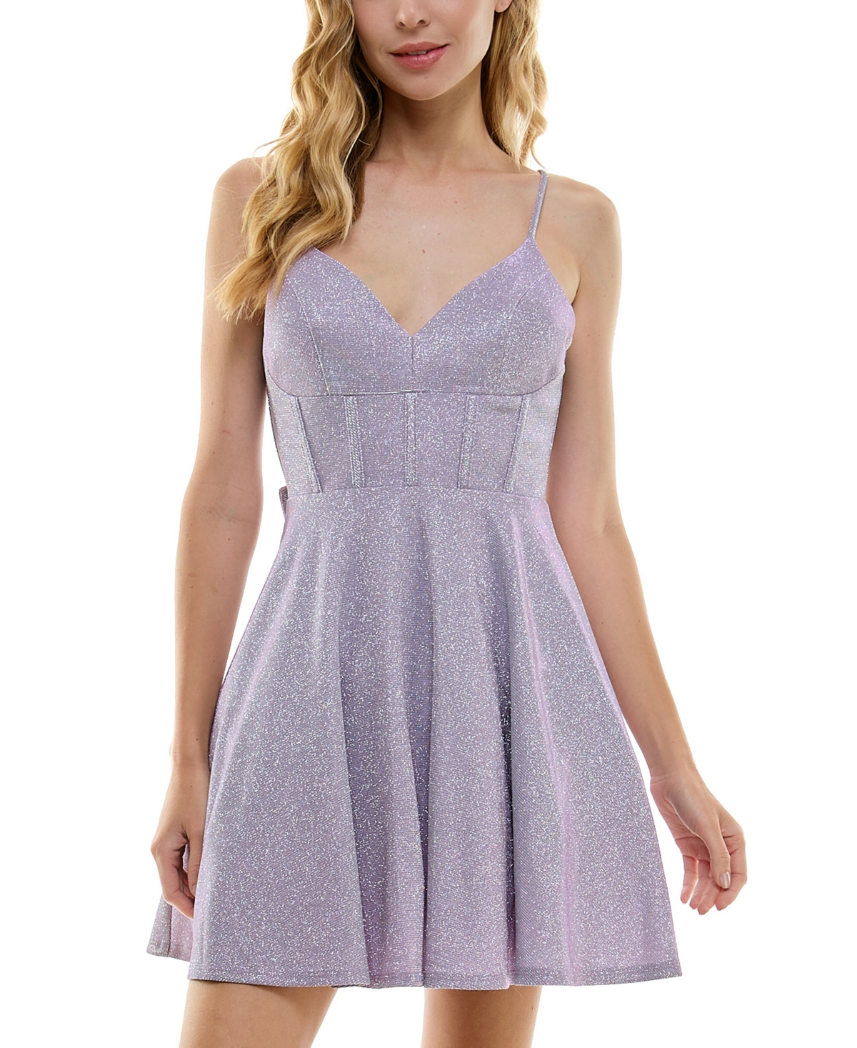 Juniors' Glitter Bow Sleeveless Fit & Flare Dress - Med Lavend