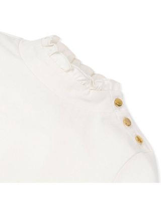 Girls Organic Long Sleeve Mock Neck Sweater with Gold Buttons