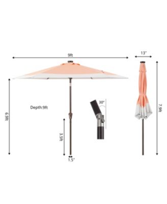9ft 2-Tone Solar LED Patio Umbrella, 12 LEDs, Auto-Tilt, Crank, UV Protection