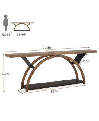 Wood 70.87-Inch Console Table with Storage Shelf and Half Moon Frame