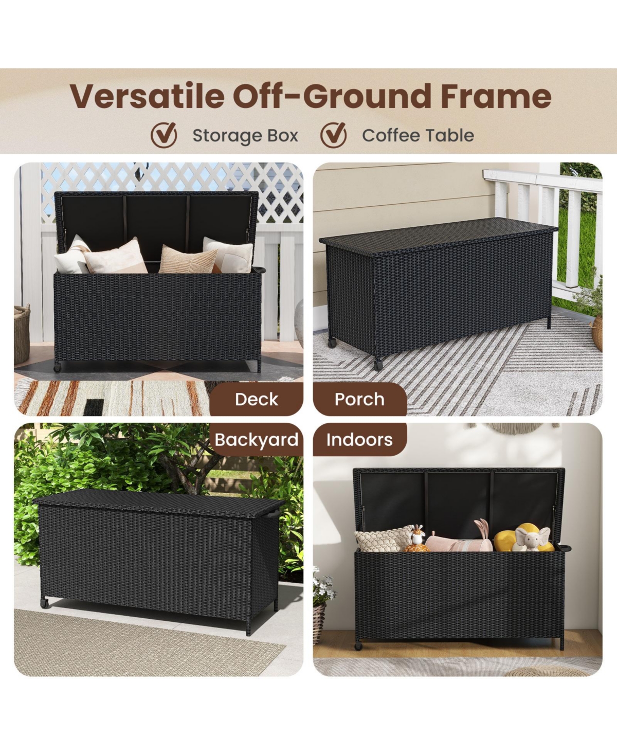 Slickblue Indoor Outdoor 85 Gallon Storage Container with Waterproof Liner and Universal Wheels