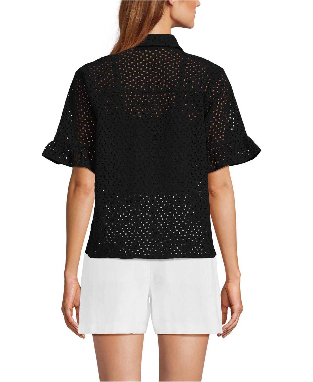 Lands' End Women's Eyelet Ruffle Sleeve Blouse
