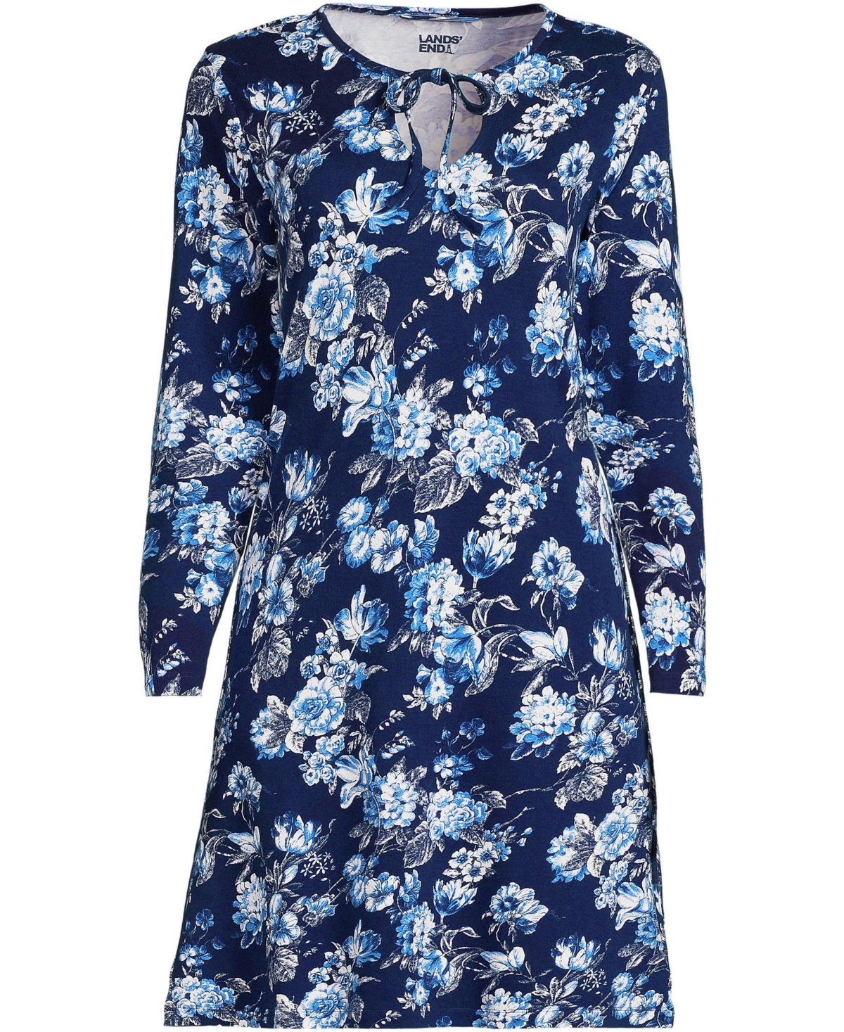 Lands' End Plus Size Cotton Interlock Long Sleeve Above the Knee Nightgown