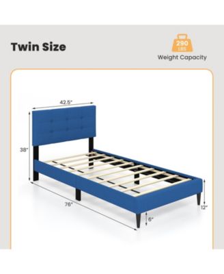 Twin Size Upholstered Platform Bed with with Button Tufted Linen Fabric Headboard