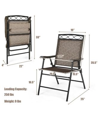 Set of 2 Patio Folding Chairs Sling Portable Dining Chair Set with Armrest