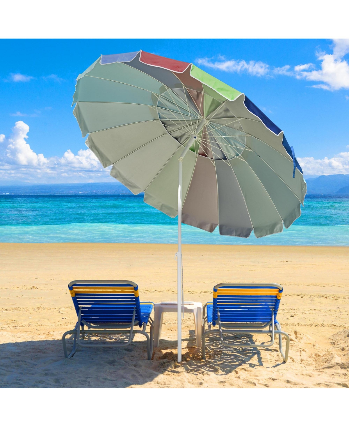 Yescom 8 Ft MetalBeach Patio Umbrella 16 Rib Tilt Market Table Sunshade 4 Pack - Rainbow