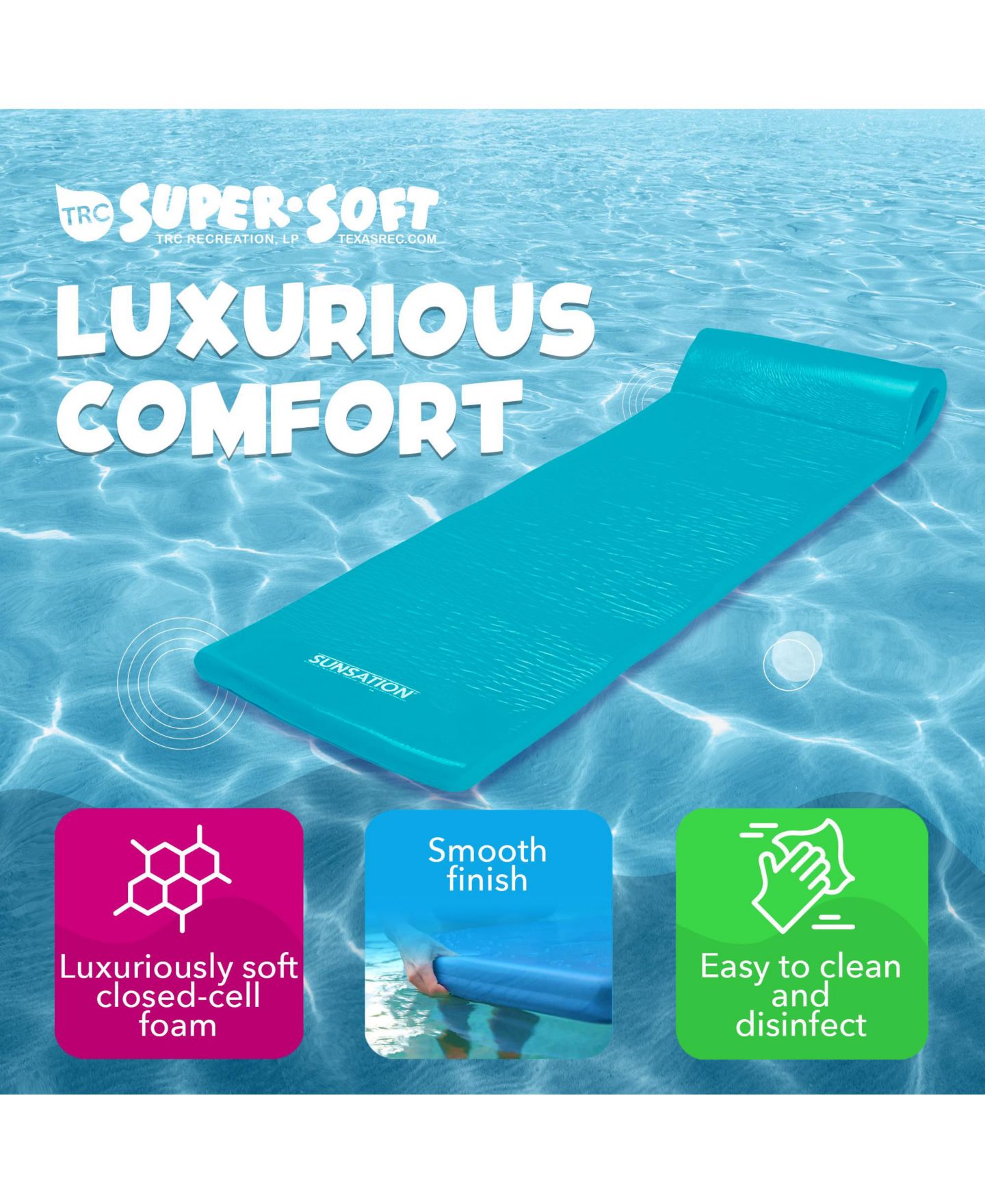 Детская игрушка TRC Recreation Sunsation 1.75" Thick Foam Lounger Raft Pool Float, Tropical Teal — фото 2
