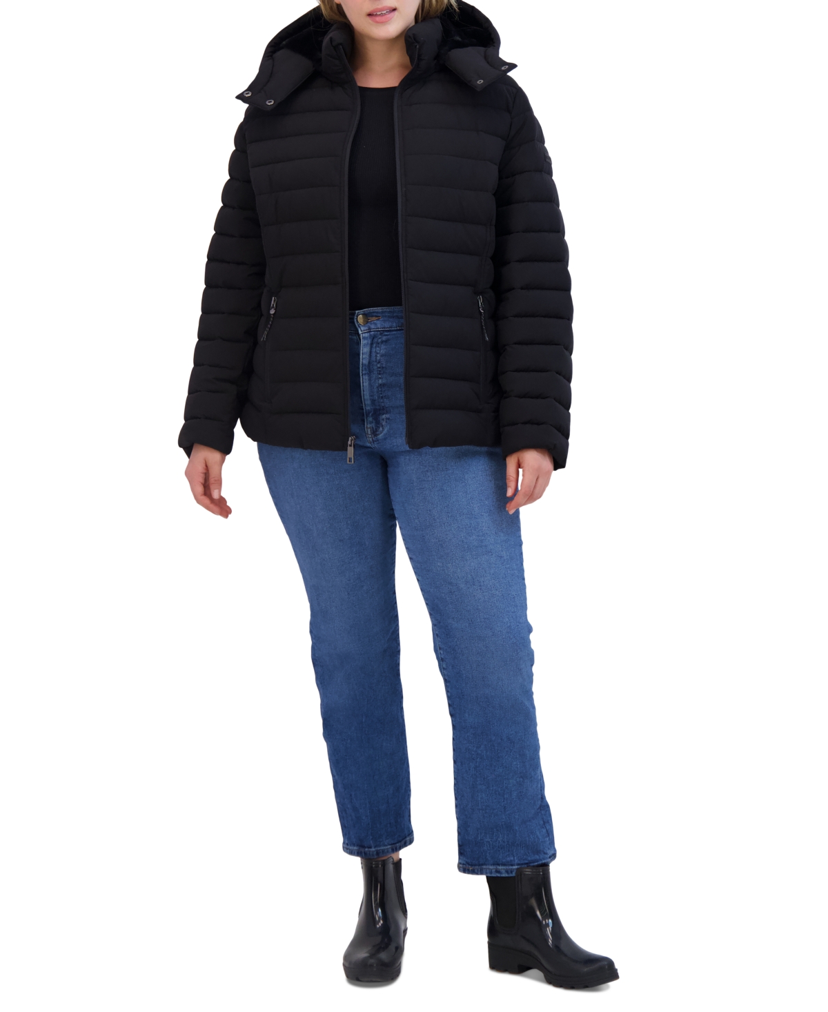 Nautica Plus Size Faux-Fur-Trim Hooded Packable Puffer Coat