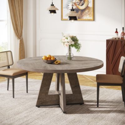 47" Round Wood Dining Table – Farmhouse Kitchen Table for 4 with Wooden Top and Legs