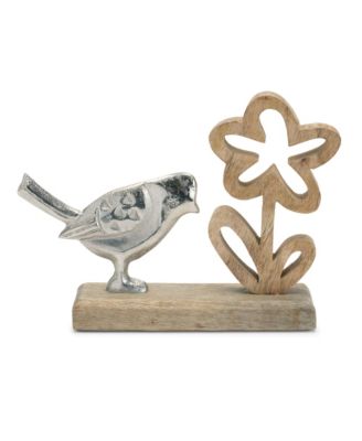 Decorative Bird and Flower on Base Elegant Home Decor Accent (Set of 2)