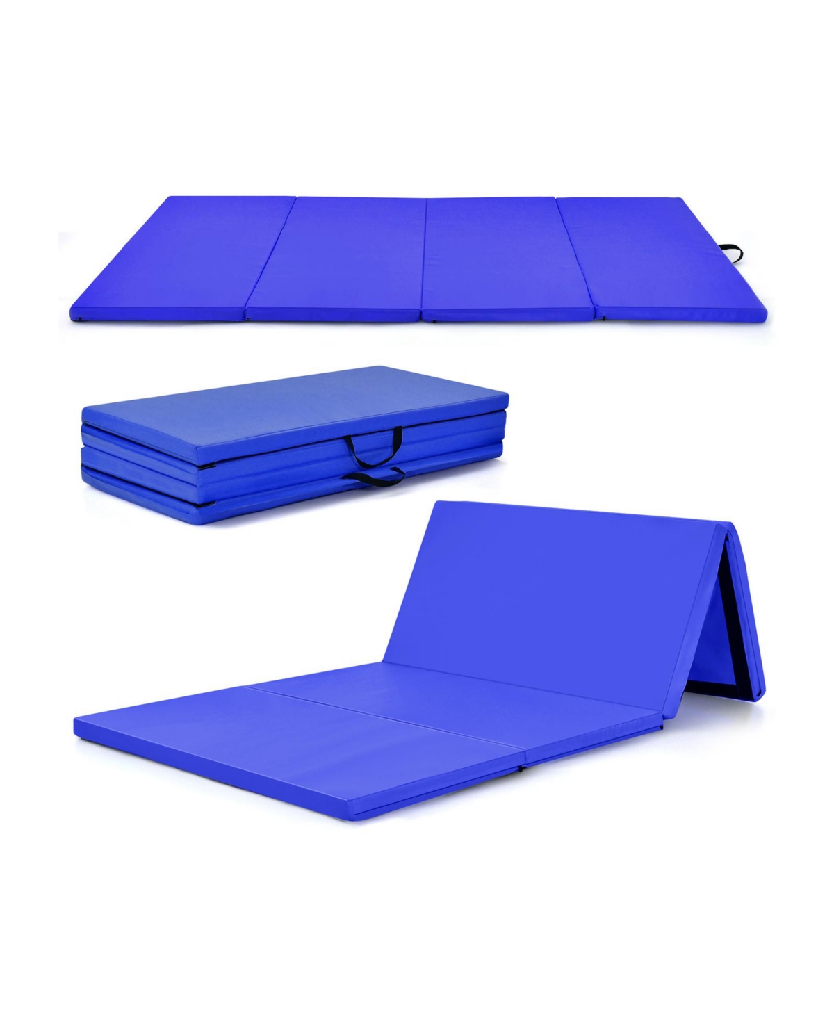 4-Panel Folding Gymnastics Mat with Carrying Handles for Home Gym - Blue