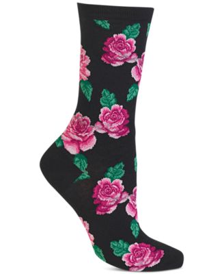 Hot Sox - Women's Rose-Print Crew Socks