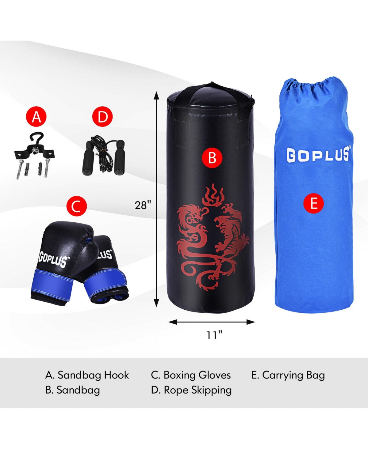 Vebreda 5 Pieces 40Lbs Filled Punching Boxing Set with Jump Rope and Gloves