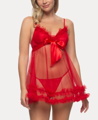 Women's Veil Tulle Ruffle Babydoll Set