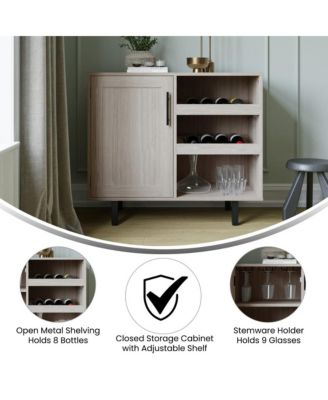 Aloise Bar And Sideboard With Storage Cabinet, Hanging Stemware Holders And Bottle Storage