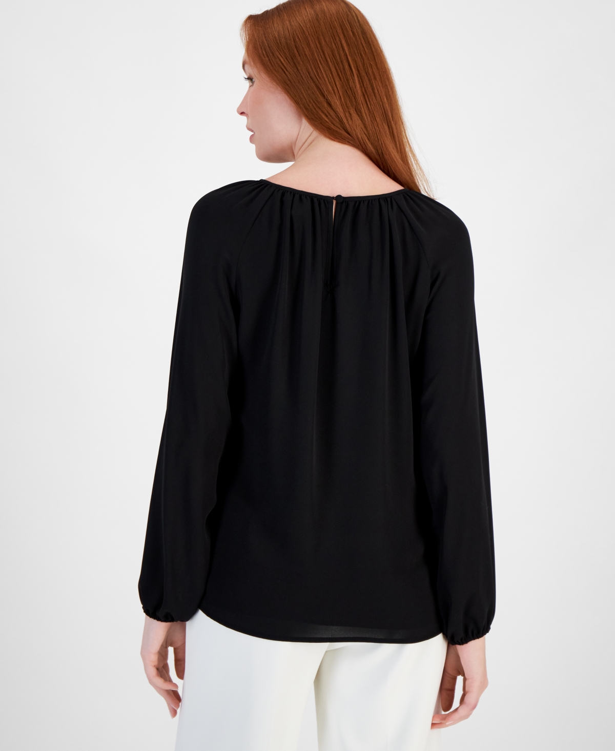 T Tahari Women's Solid-Color Chain Split-Neck Blouse