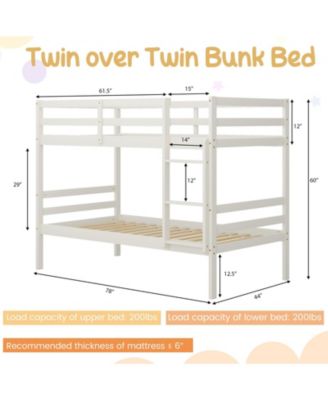Twin Size Sturdy Wooden Bunk Beds with Ladder and Safety Rail
