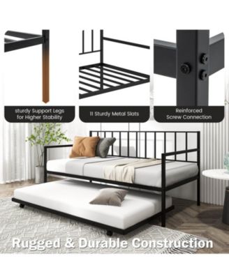 Twin Daybed Set with Metal Slat Support and Roll-Out Trundle