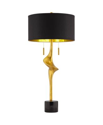 Athena Modern Buffet Table Lamp 35 1/2" Tall Sculptural Gold Leaf Black Drum Shade Bedroom Living Room Bedside Nightstand Office