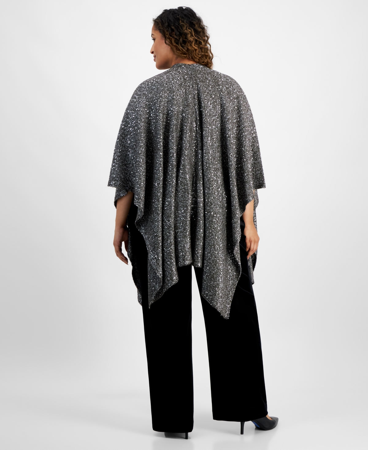 Anne Klein Plus Size Sequined Knit Open-Front Cape, Created for Macy's