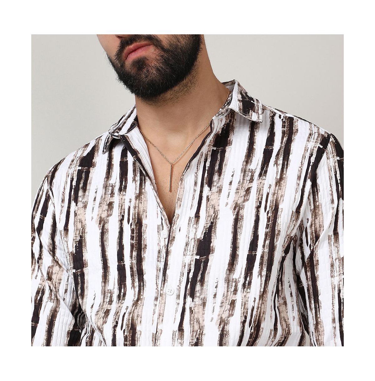 Campus Sutra Men's& Black Ombre Strokes Shirt - Beige/khaki