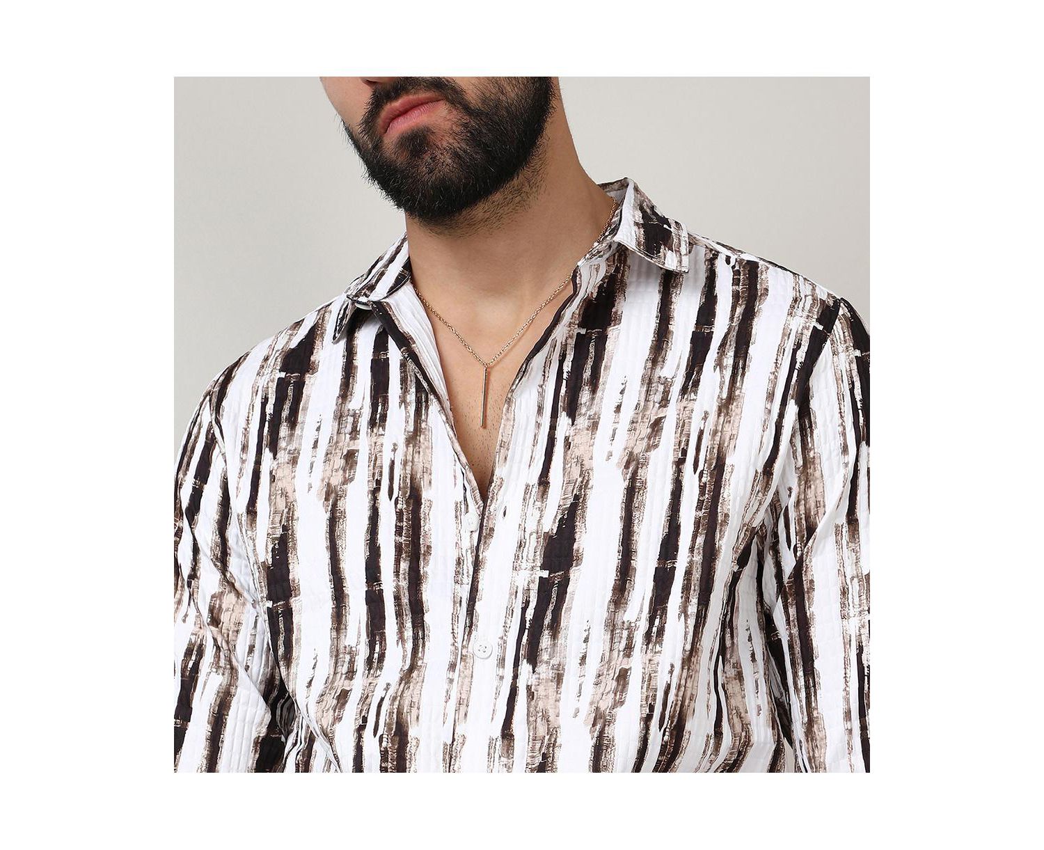 Men's Beige & Black Ombre Strokes Shirt