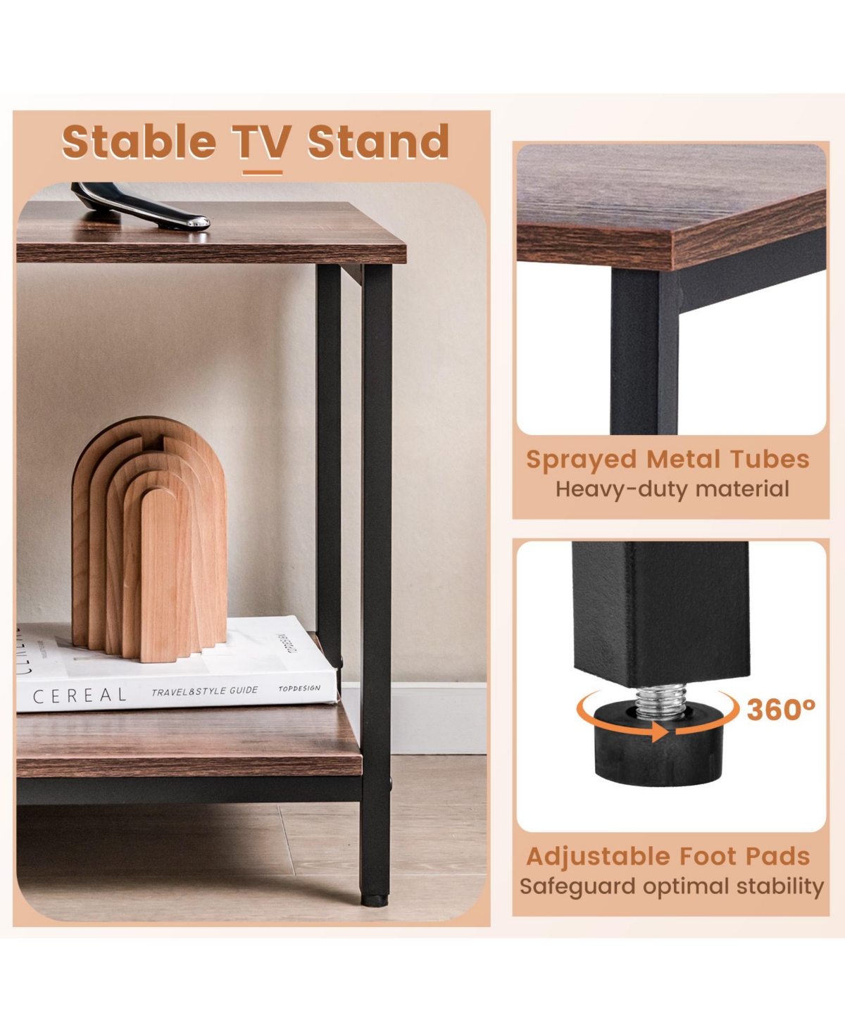 Sugift Tv Stand Entertainment Center with Open Storage Shelves and Power Outlets to Inches