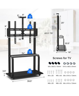 Mobile TV Stand with Camera Shelf and AV Shelves for 32-80 Inch Flat/Curved TVs