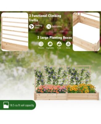 Raised Garden Bed with 2 Planter Boxes and 3 Trellis-Natural