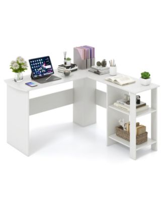 Large Modern L-shaped Computer Desk with 2 Cable Holes and 2 Storage Shelves