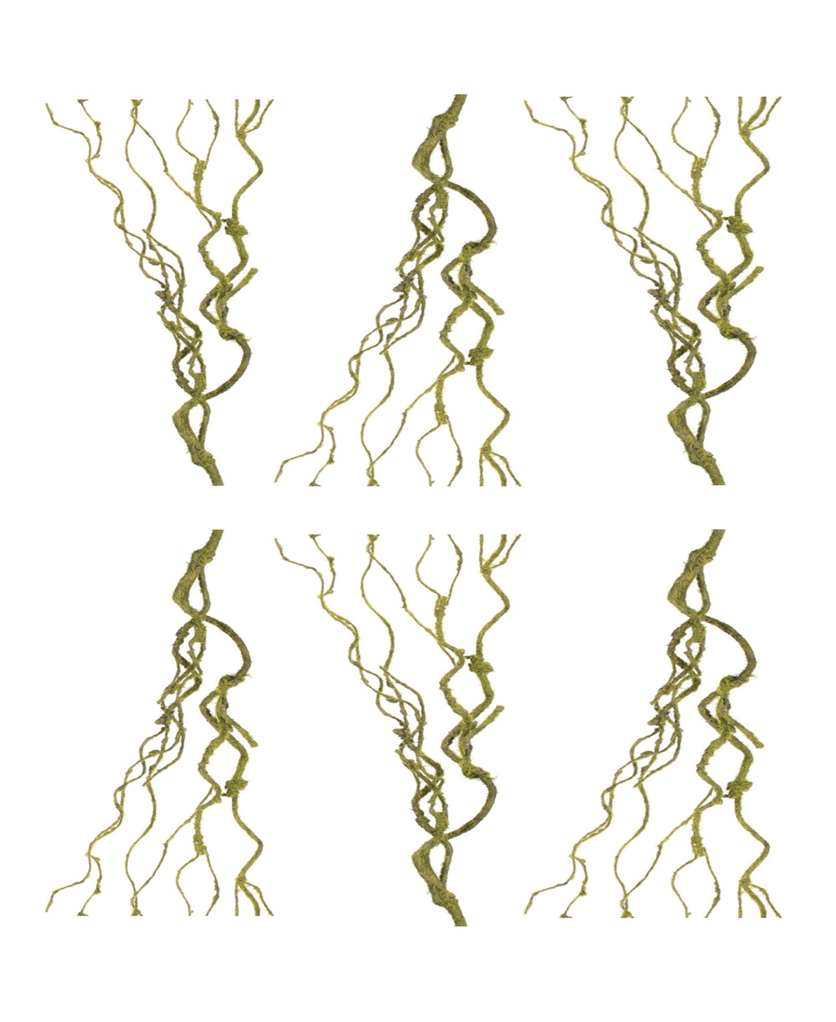 Rustic Mossy Vine for Decor and Floral Arrangements (Set of 6) - Green
