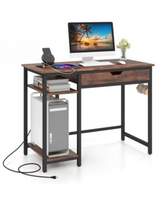 Computer Desk with Charging Station and Drawer & Adjustable Shelf