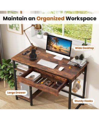 Computer Desk with Charging Station and Drawer & Adjustable Shelf