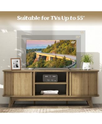 TV Stand for 55-Inch TV Media Console Table with Dual Sliding Doors