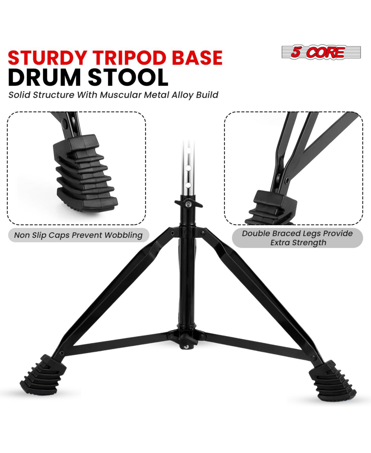 5 Core Drum Throne Padded Guitar Stool Height Adjustable Music Chair Ds Blkch- Red