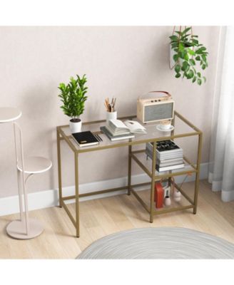 Modern Console Table with 2 Open Shelves and Metal Frame