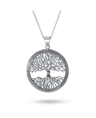 Round Circle Medallion Rune Symbols Wiccan Tree Of Life Pendant Necklace Oxidized Sterling Silver
