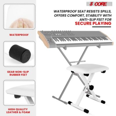 Keyboard Bench 2" Padded Cushioned Piano Stool Height Adjustable Guitar Seat Folding Portable - KBB 02 WH