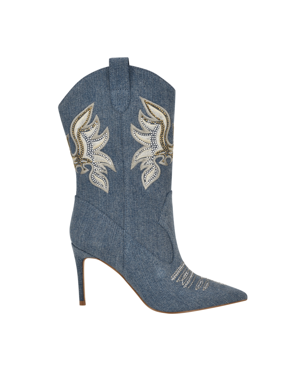Guess Women's Rasima Denim Rhinestone Embellished High Heel Western Boots In Blue Denim