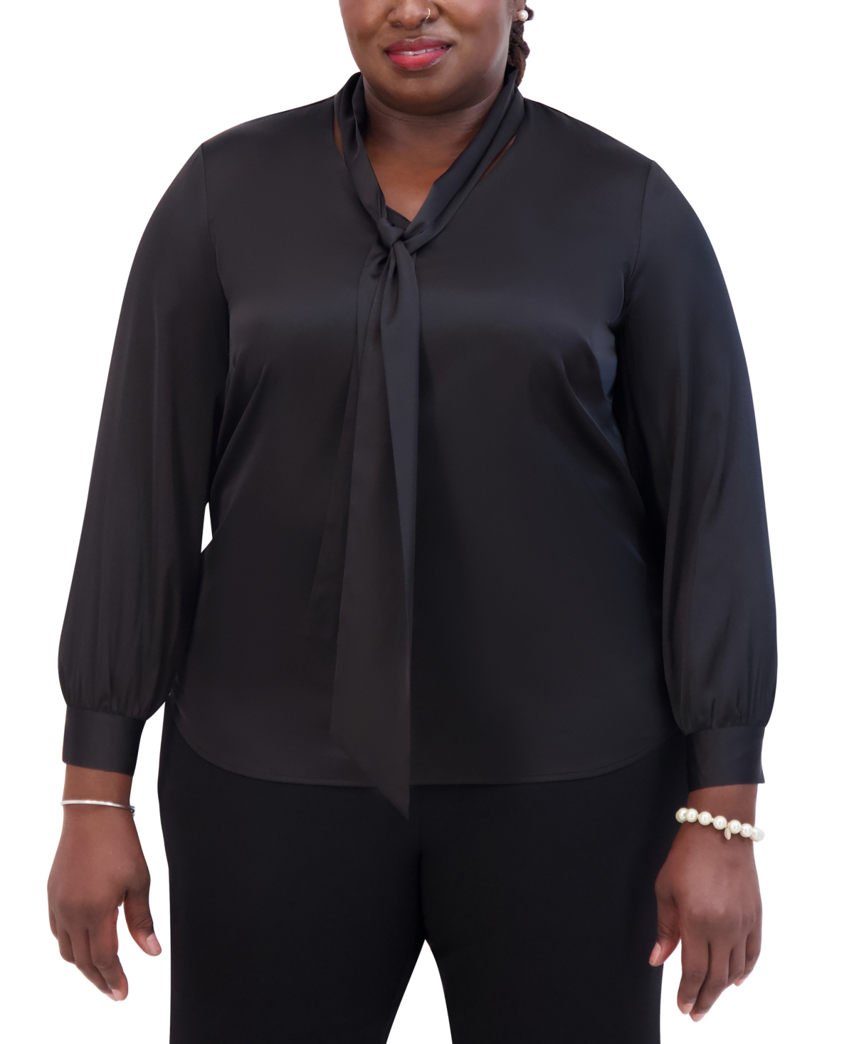 Kasper Women's Long-Sleeve Scarf-Neck Top