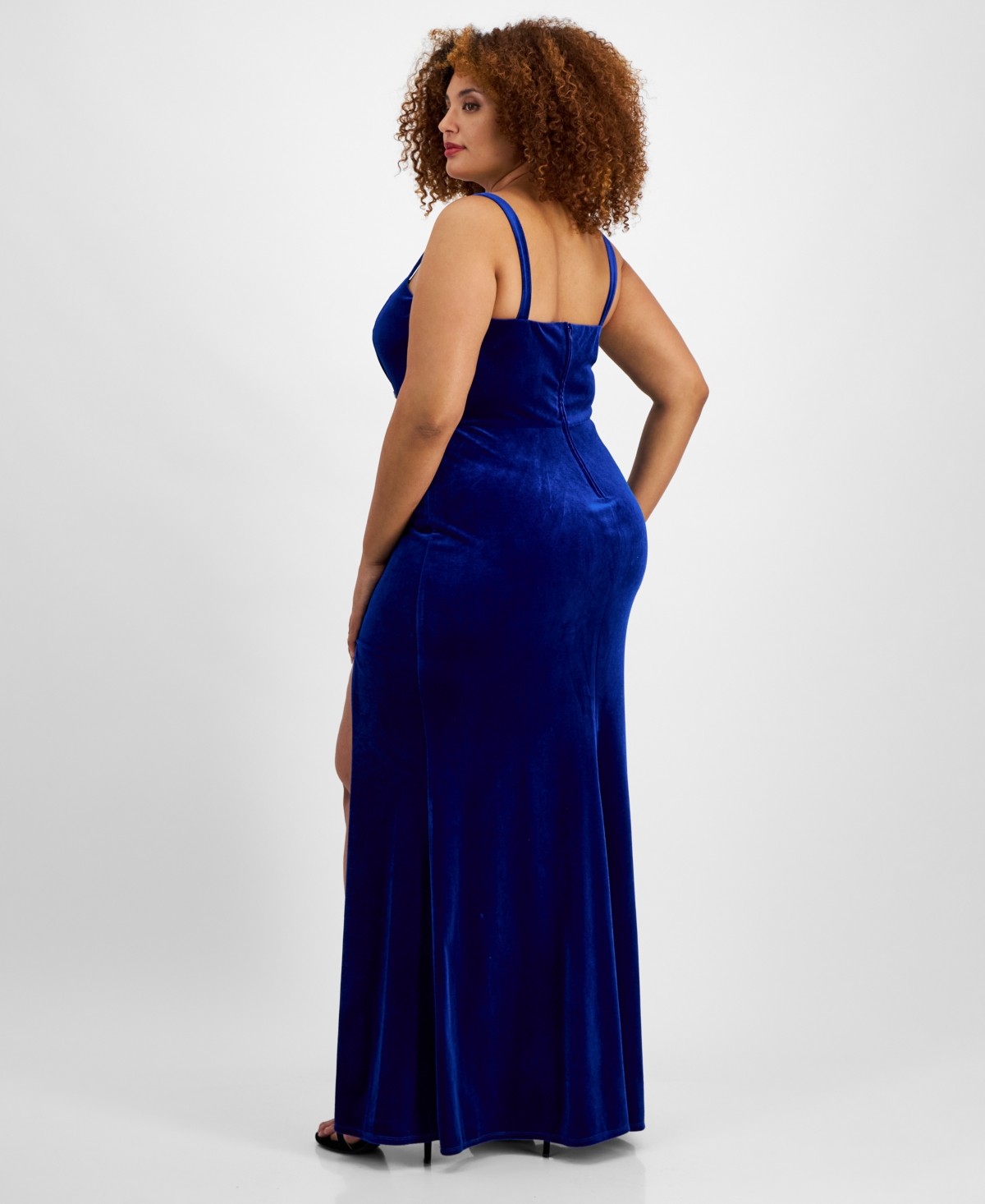 City Studios Trendy Plus Size Velvet Embellished Ruched Gown